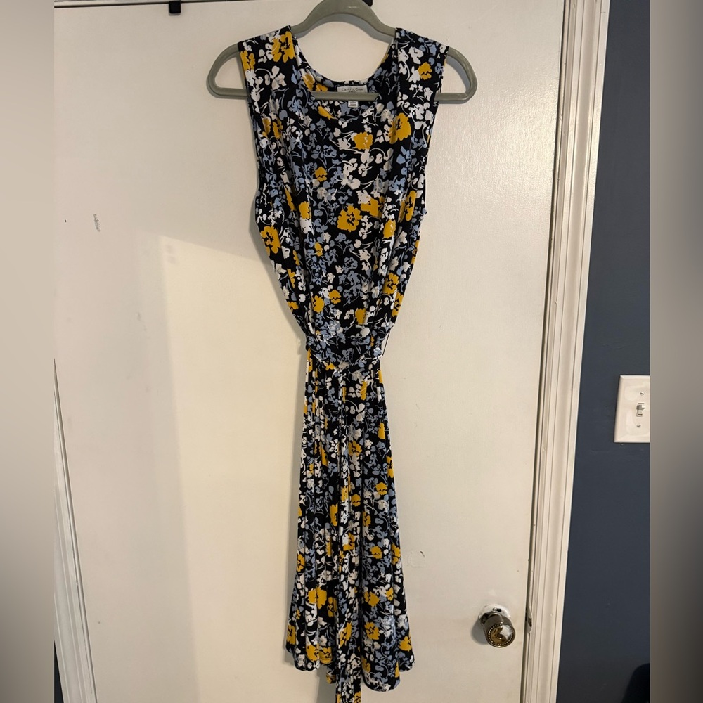 Charter club women’s dress 2X navy light blue yellow white great condition